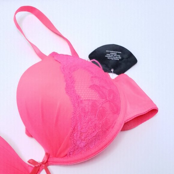 new 36C Bra Neon Pink Orange Lightly Padded Lace Underwire Push Up Bra 36C - Picture 6 of 11